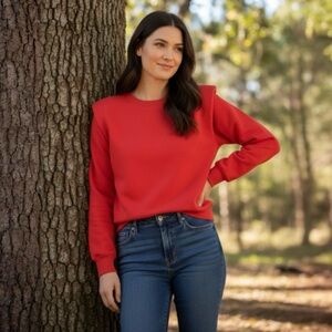 Sundry Evereve Red Padded Crewneck Sweatshirt